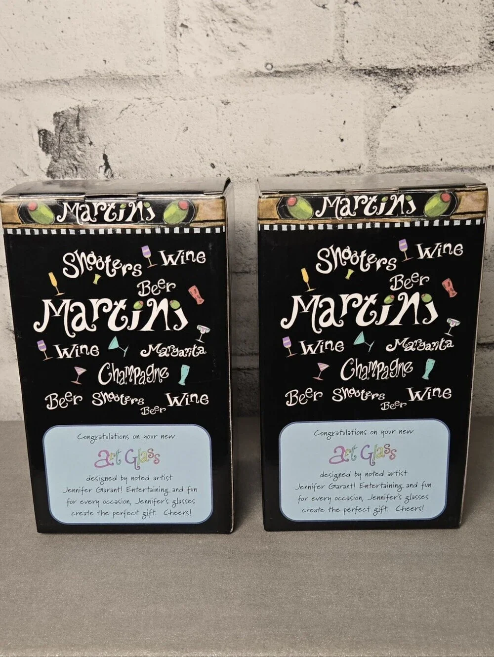 Set of 2 Hand Painted Martini Glasses Jennifer Garant Art 10 oz